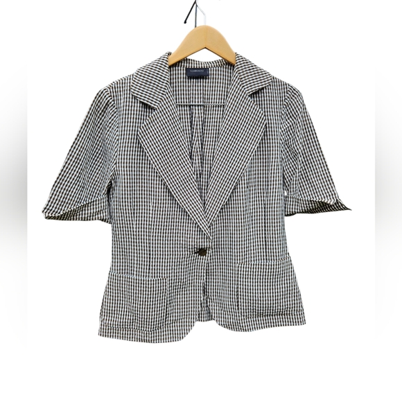 Tombolini Made in ltaly Brown Gingham Check Short Sleeve Blazer - Size 48 - Picture 1 of 14